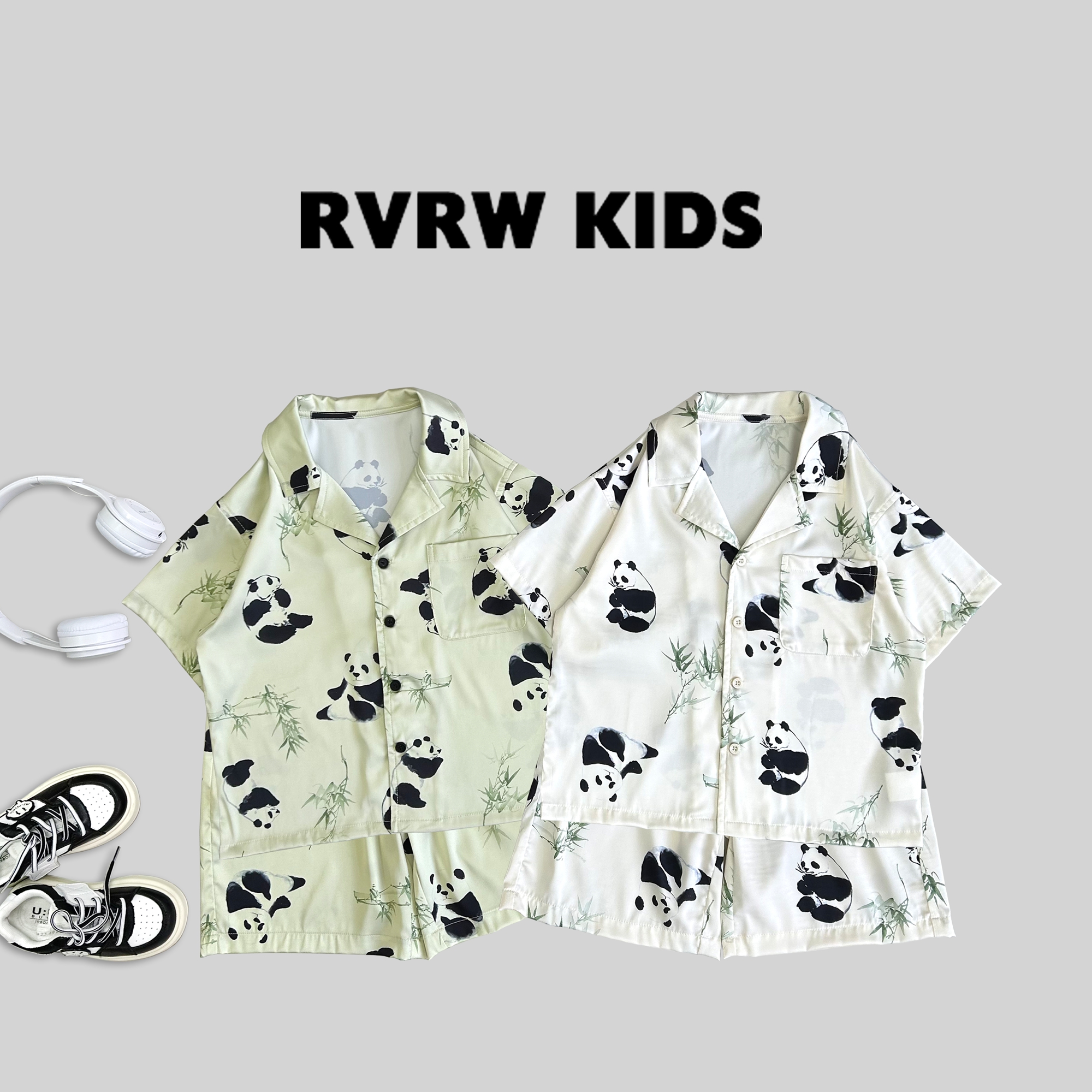 若大王时尚熊猫竹子满印家居服儿童潮休闲舒适童装套装 XT-LL298