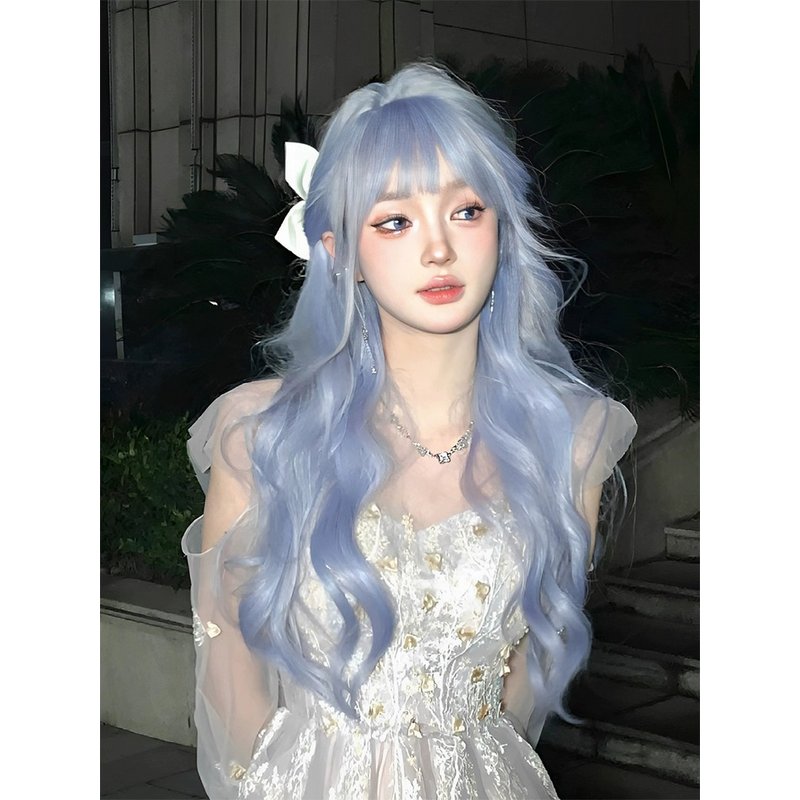 雾霾蓝假发女长发全头套网红Lolita自然大波浪长卷发仿真发假发套