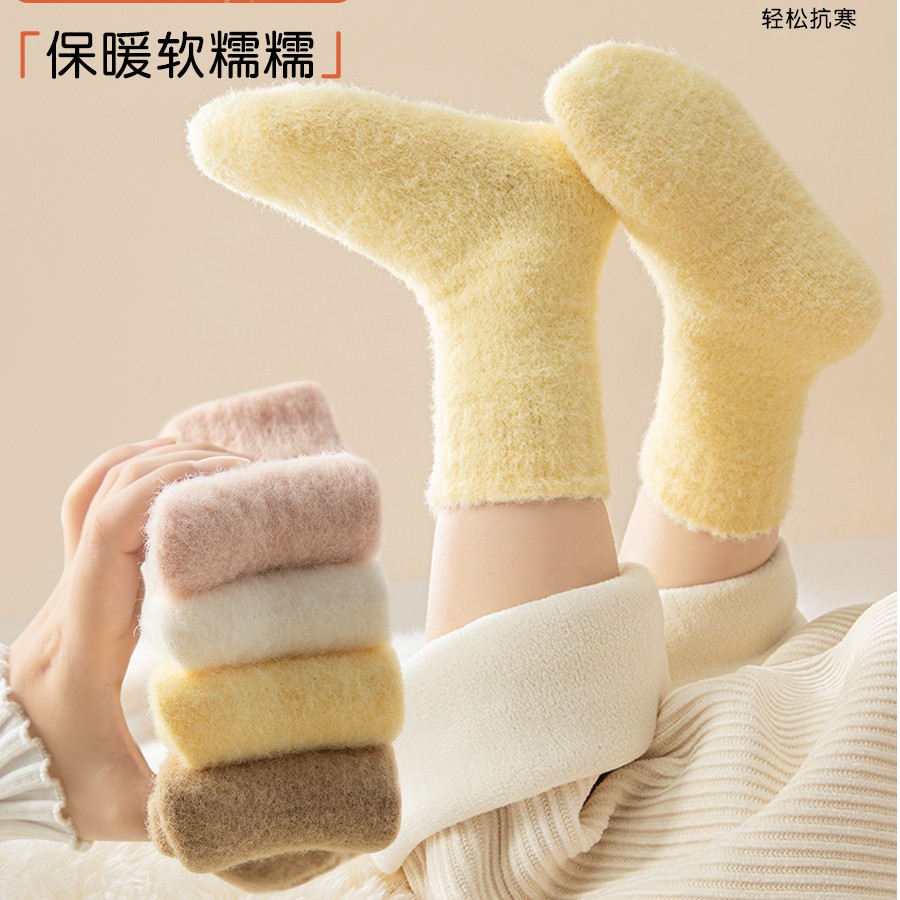 儿童加绒加厚保暖袜子毛圈冬季地板袜睡眠中筒袜雪地袜长筒毛绒袜