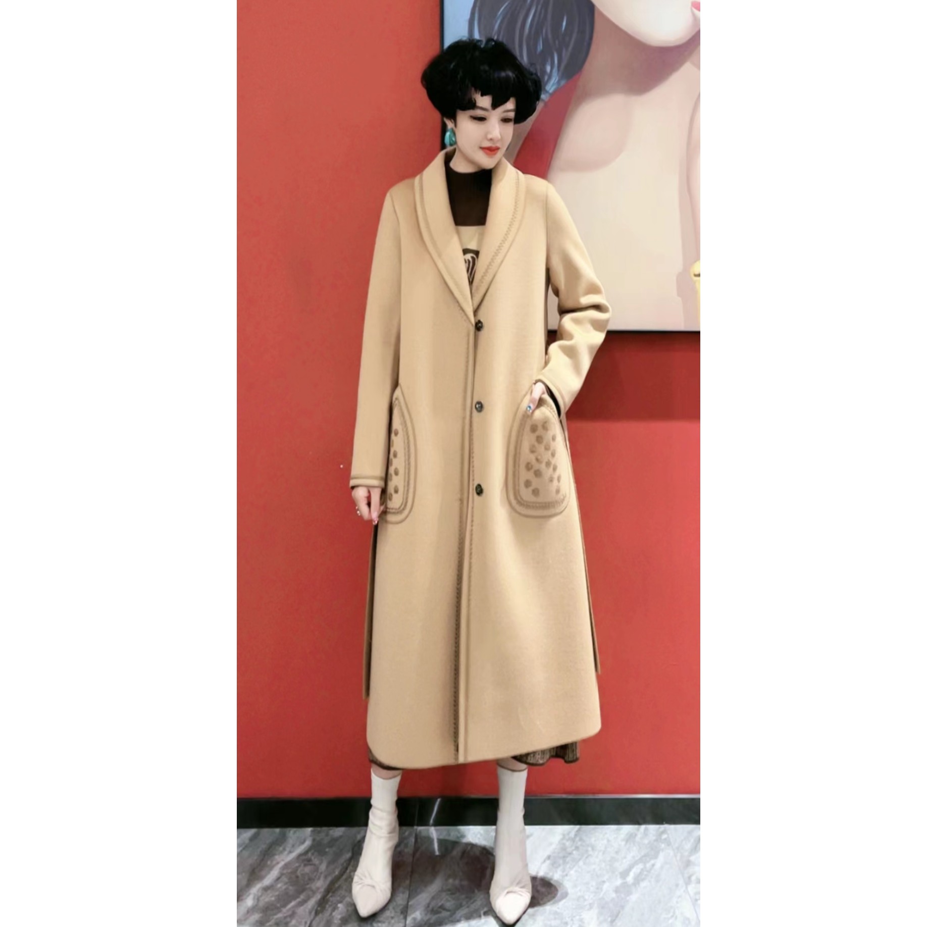 YUFEI/禹菲 FJ  72828  菲姐轻奢气质百搭设计师羊毛大衣双面呢