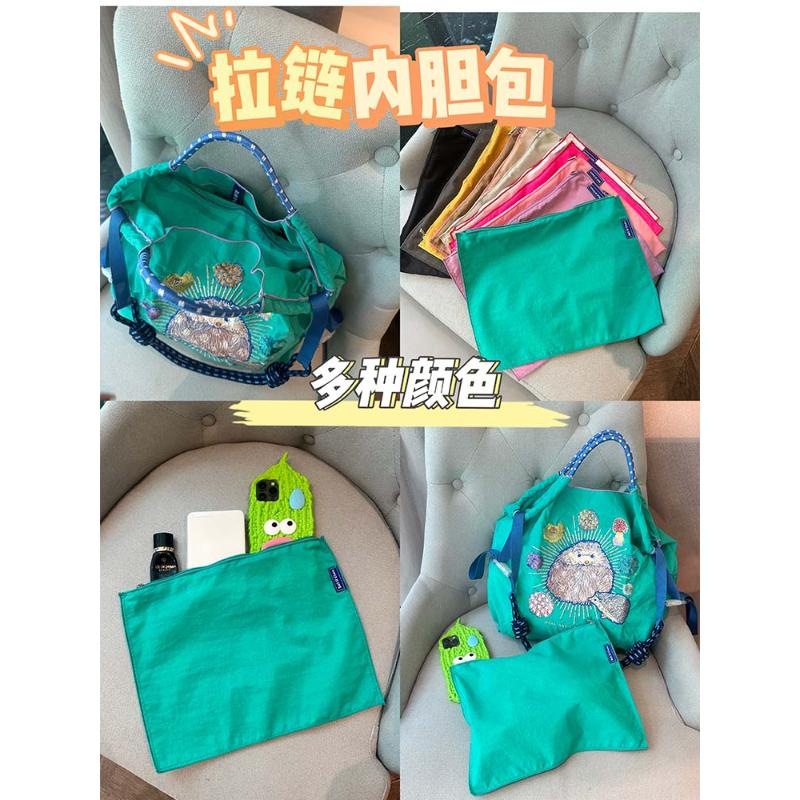 刺绣环保袋拉链内胆包中包女收纳包尼龙超轻小号内置袋