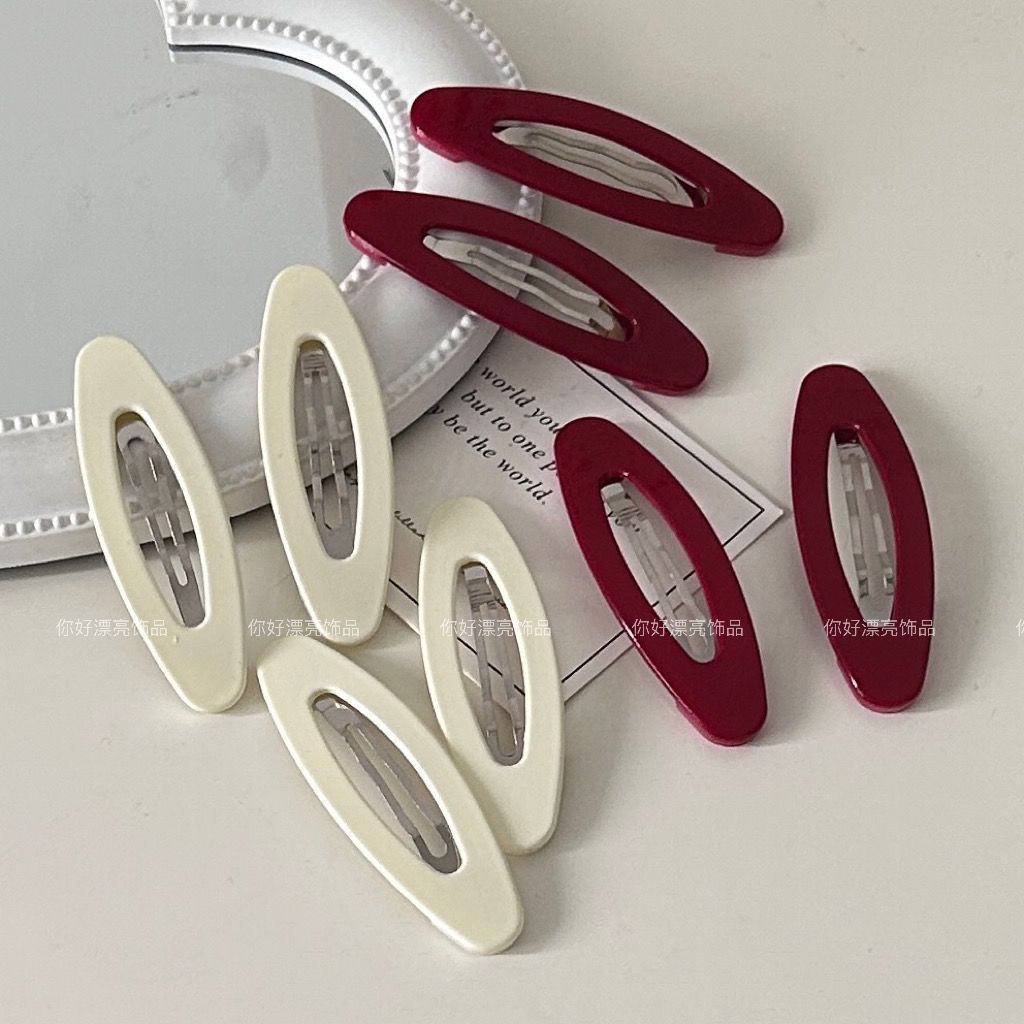 ins简约亮面米酒红显白椭圆掰掰夹少女甜美刘海边夹高级日韩发饰