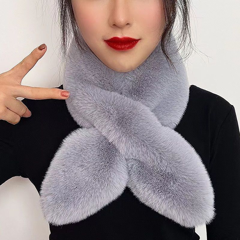 冬天毛绒围巾女围脖冬季仿獭兔毛围脖加厚保暖百搭毛领子老人护颈