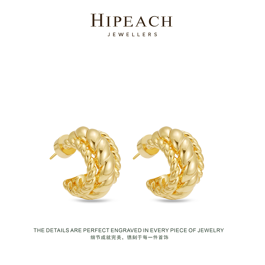 铜合金耳饰 ♠麻花耳圈♠百搭气质简约轻奢法式时尚耳钉HTMS0001