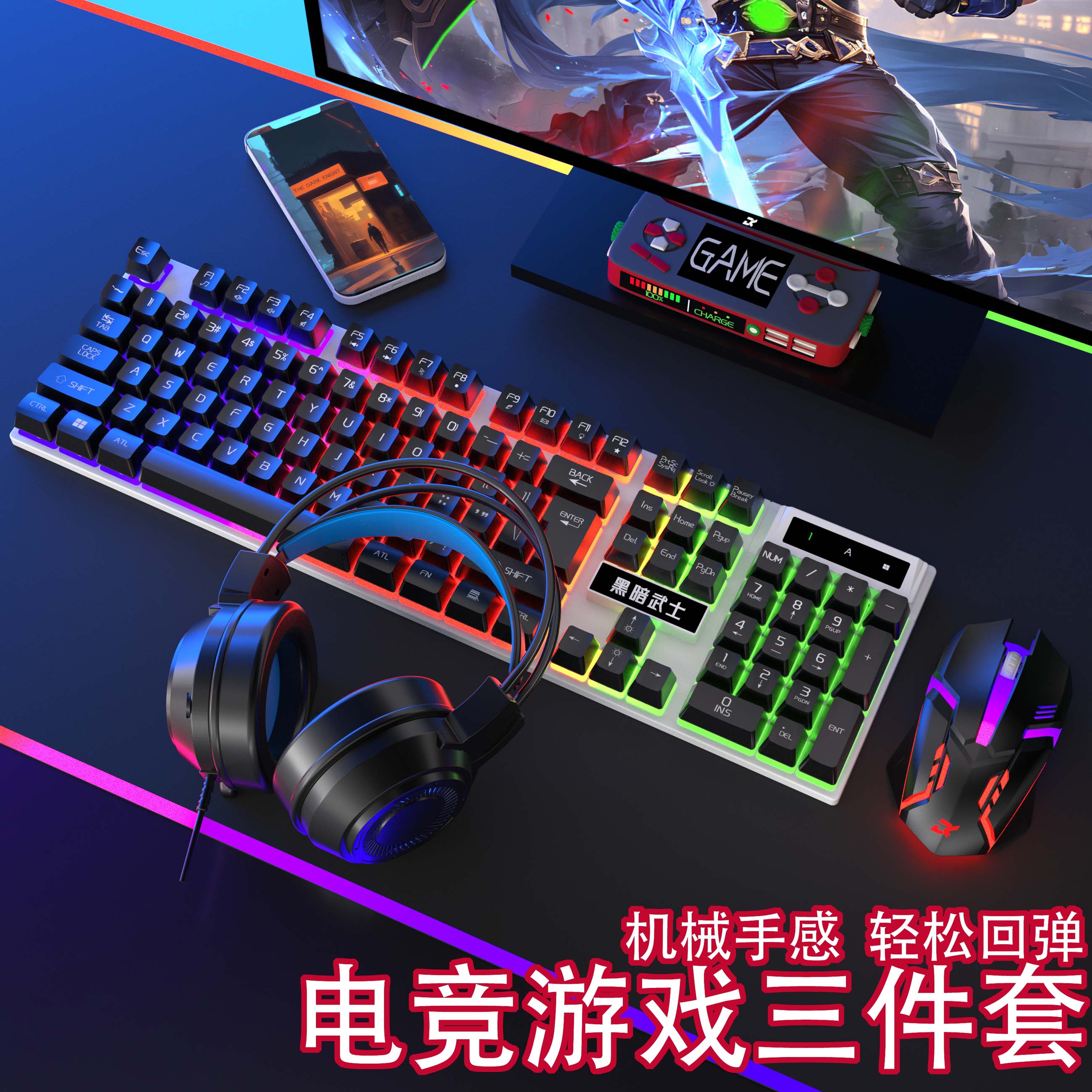 有线键盘鼠标套装机械手感笔记本电脑外接静音电竞游戏专用打字男
