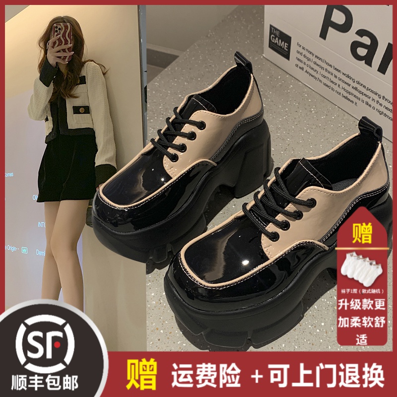 春秋季新款英伦风小皮鞋圆头乐福鞋系带时尚百搭玛丽珍厚底乐福鞋