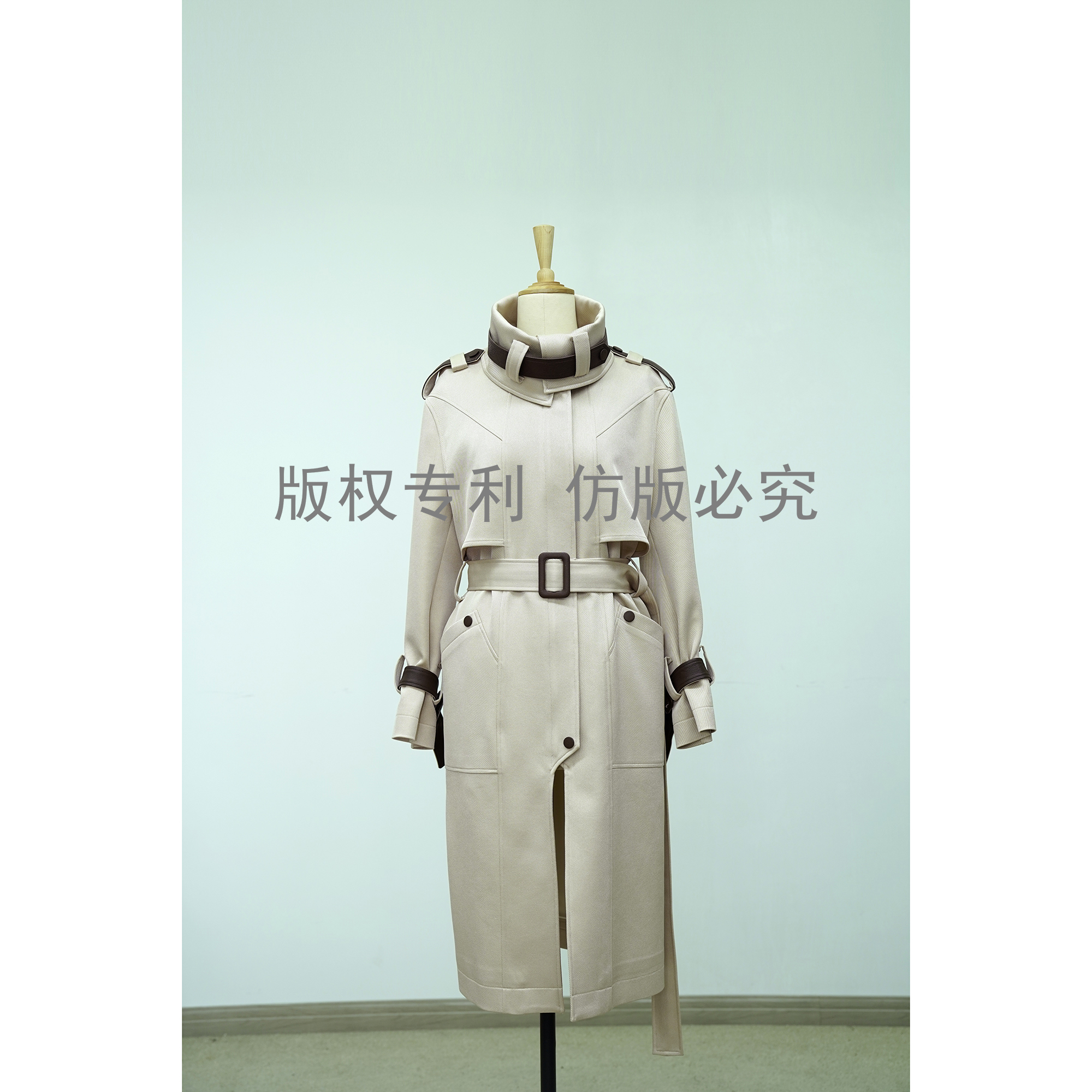 【高高甄选】YC设计师款F家领袢撞色拼皮个性活页拉链风衣外套9173