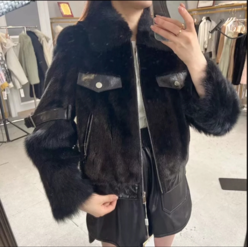 【高高甄选】设计师款圆领宽松版型水貂外套SY21013