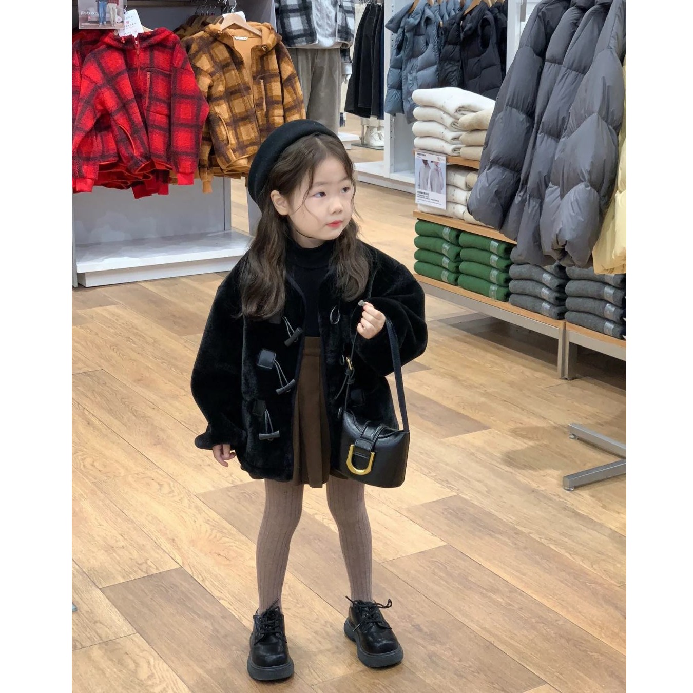 壹妈韩版童装女童冬季外套洋气时髦百搭牛角扣羊羔绒加厚保暖大衣