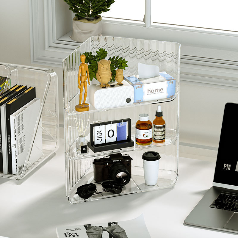 桌面收纳盒转角透明化妆品置物架可叠加学生书桌办公三角架家用