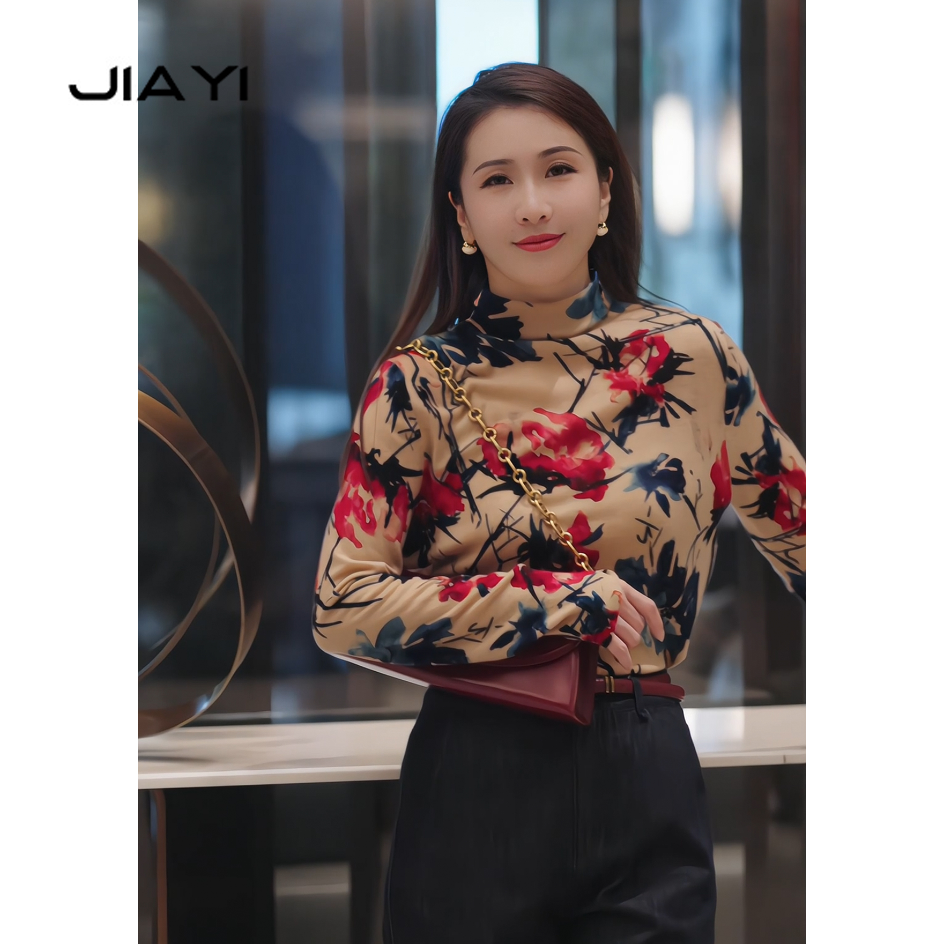 【JIA YI】2023年新款水彩笔触感晕染印花款水溶羊毛衫 JYD-92138-4