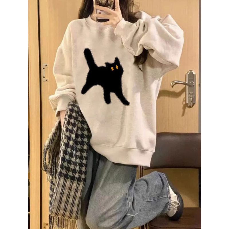 白灰色重磅卫衣女潮oversize2023春秋薄款宽松设计感小众长袖上衣