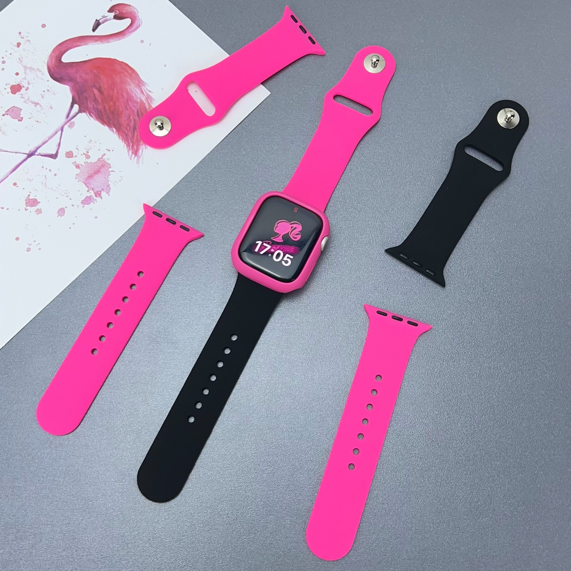 黑粉双色适用iwatchS9可爱硅胶applewatch s876SE苹果手表带Ultra