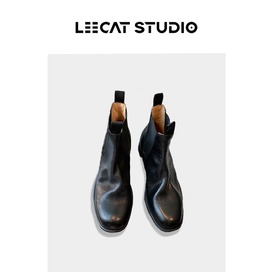 LeeCat Studio |切尔西水洗短靴女真皮复古显瘦烟筒厚底靴