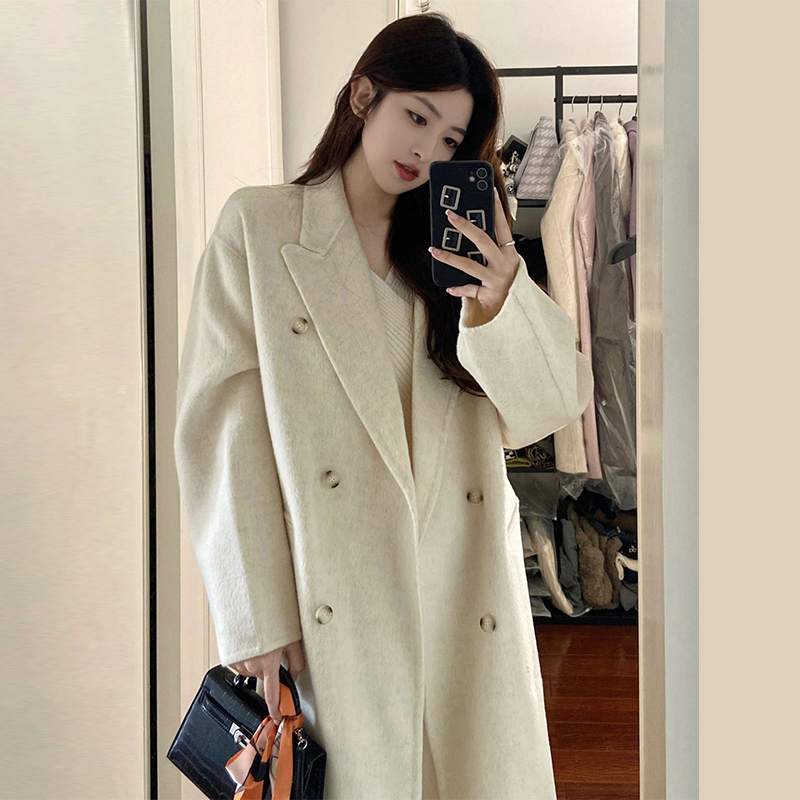 毛呢外套女2023秋冬小个子中长款宽松高级感韩版双面呢子大衣