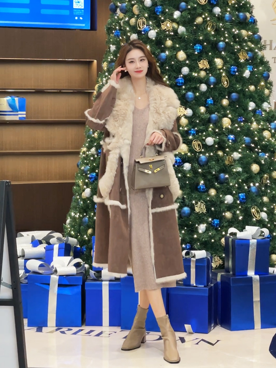 冬季新款加厚保暖毛毛领毛呢外套网红流行炸街小洋装中长款大衣女