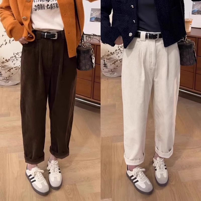 灯芯绒阔腿裤女秋冬款加绒加厚裤子直筒宽松大码胖妹妹显瘦哈伦裤