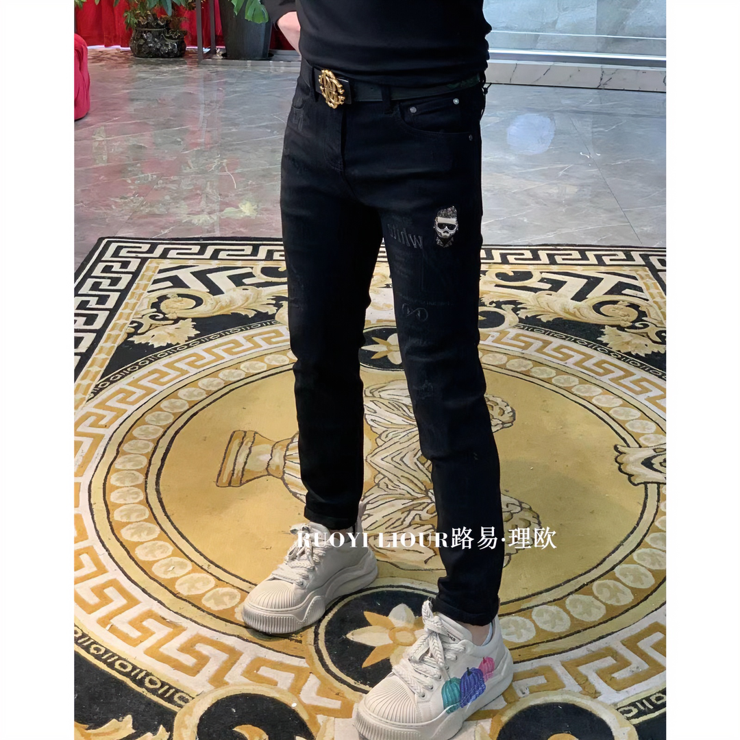 【路易理欧】欧货时尚高端潮流修身轻奢墨镜小老头小脚牛仔裤00823
