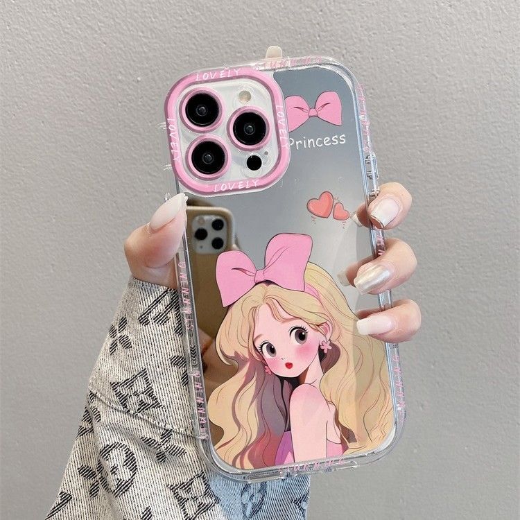 蝴蝶结女孩苹果15手机壳iPhone13镜子14promax卡通11小众12气囊78