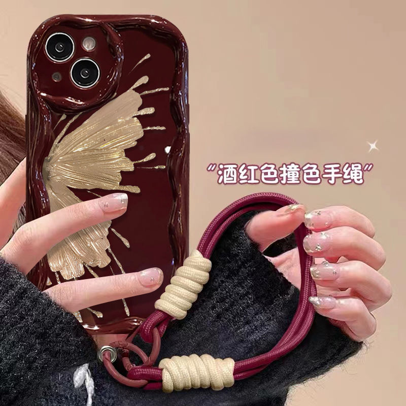 金蝴蝶适用华为oppo小米vivo荣耀苹果15手机壳11挂绳13奶油纹x/xs