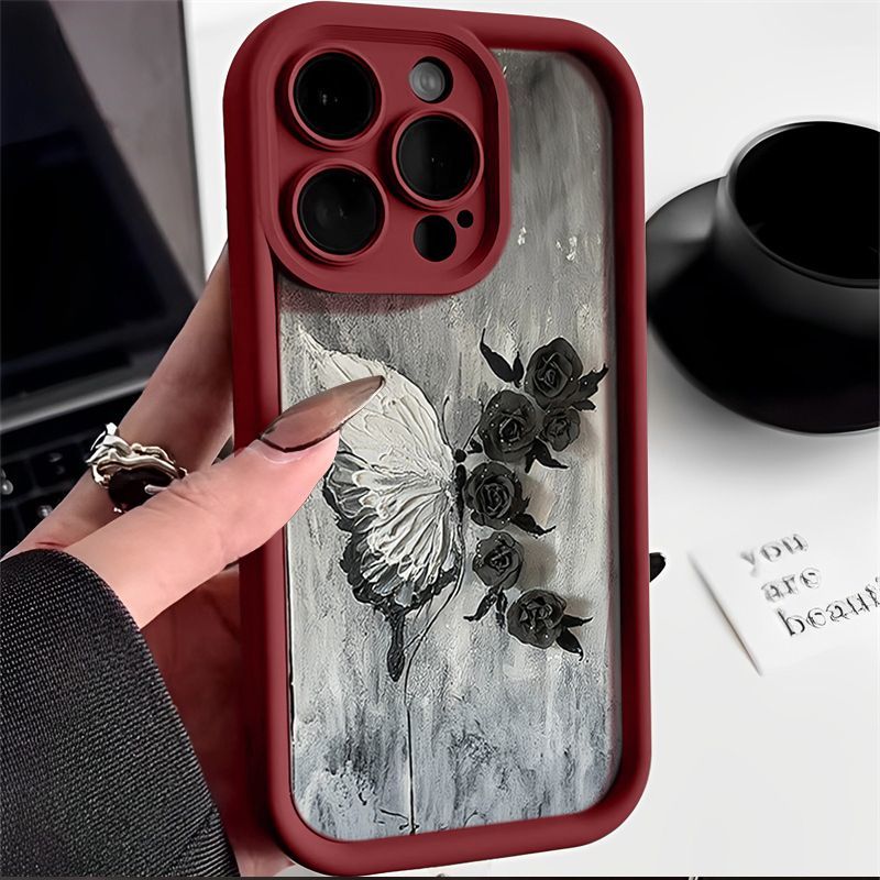 新款油画昼夜生花苹果13手机壳iPhone14全包15promax防摔11磨砂12