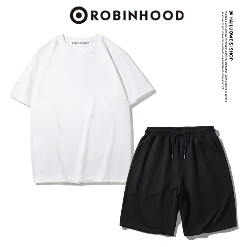 ROBINHOOD/罗宾汉套装夏季短袖短裤T恤亲百搭透气款情侣印花T-WZ