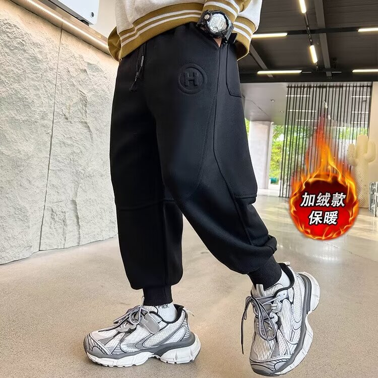 绒款男童秋冬款运动裤秋季卫裤2宽松023新款保暖长裤中大童休闲裤