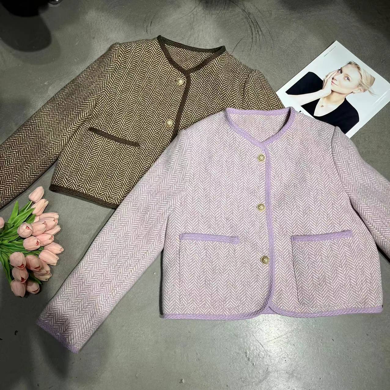 【叶子服饰】冬季新款气质编织短款羽绒小香风外套23826