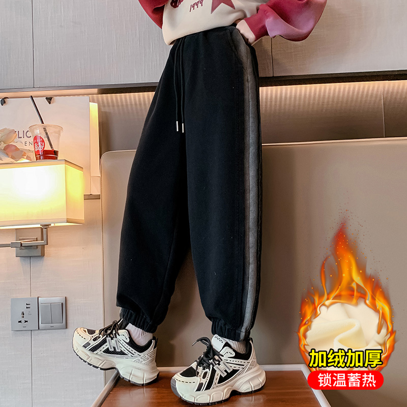 女童运动裤秋冬装外穿加绒加厚棉裤冬天休闲冬季卫裤大童儿童裤子