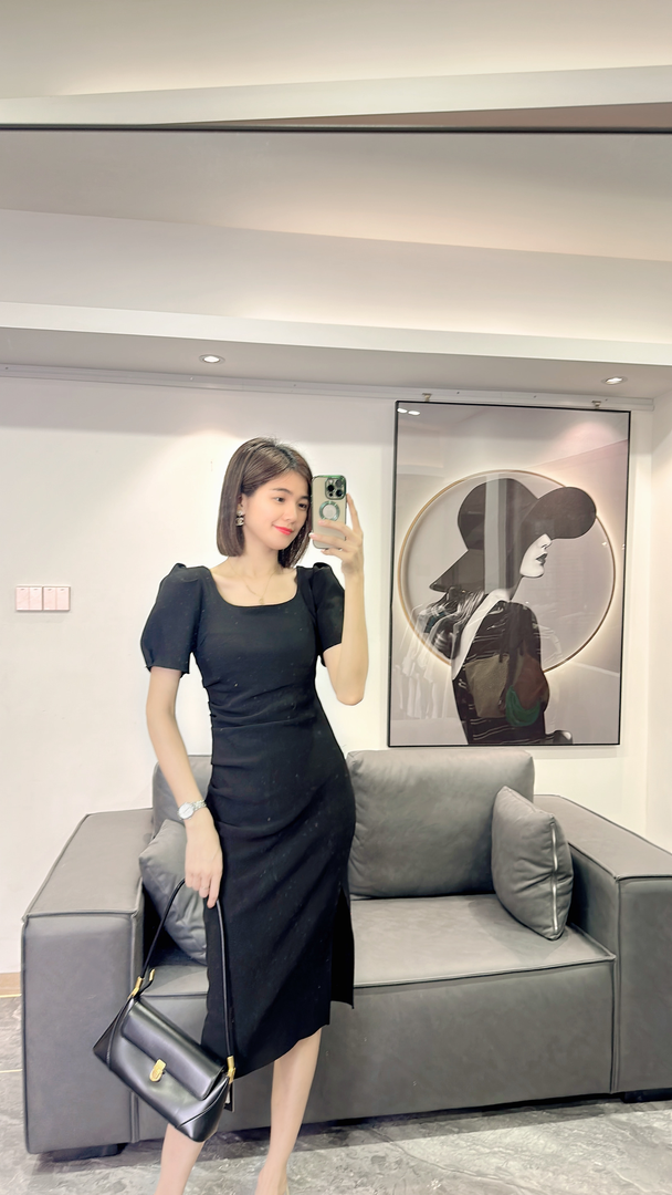 简爱女装 气质方领连衣裙显瘦 3123