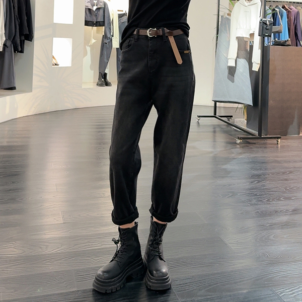 简爱女装 高腰显瘦休闲黑色九分老爹裤百搭时尚 80626 -1