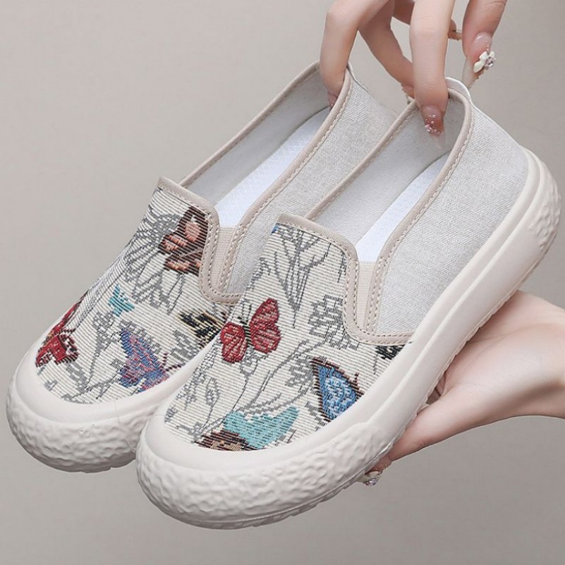 2024新款春夏渔夫鞋女平底时尚百搭休闲透气帆布鞋一脚蹬懒人单鞋