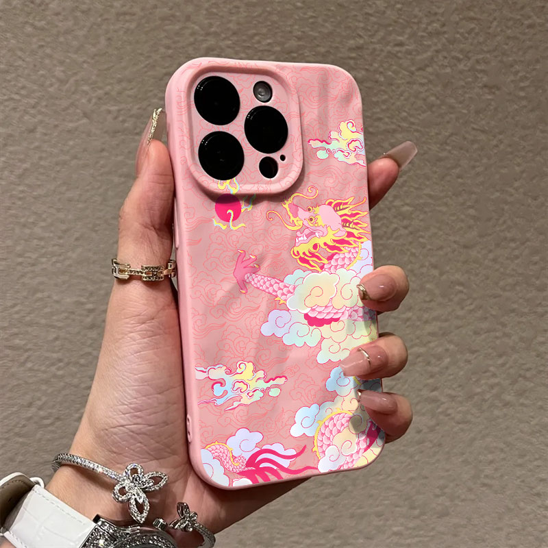 褶皱款飞龙戏珠适用苹果15手机壳iphone15promax防摔12/14/13/x