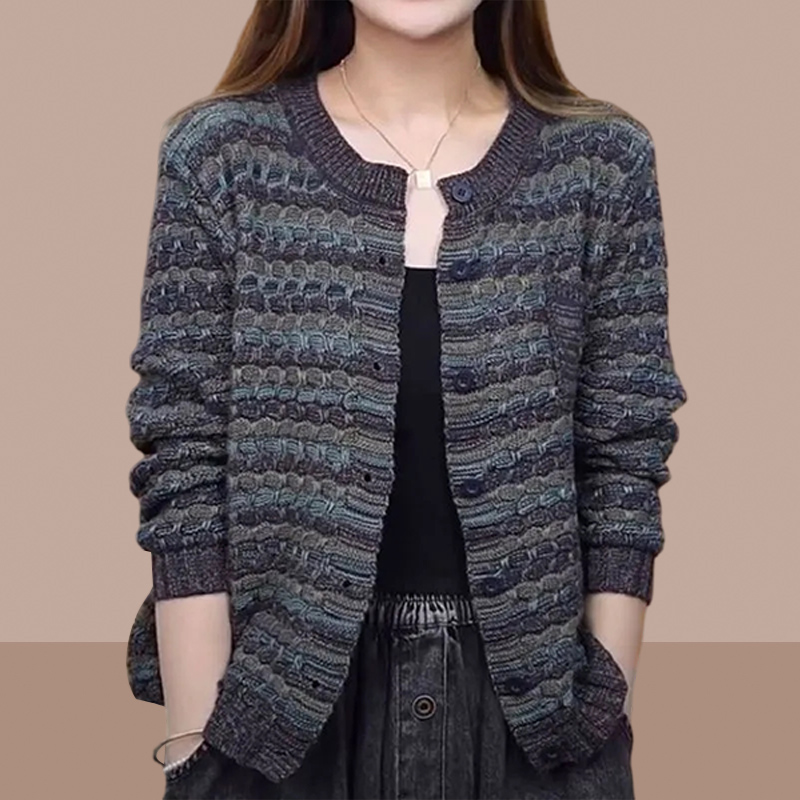 大码宽松针织衫女2023秋冬宽松慵懒风外搭开衫小个子妈妈洋气毛衣