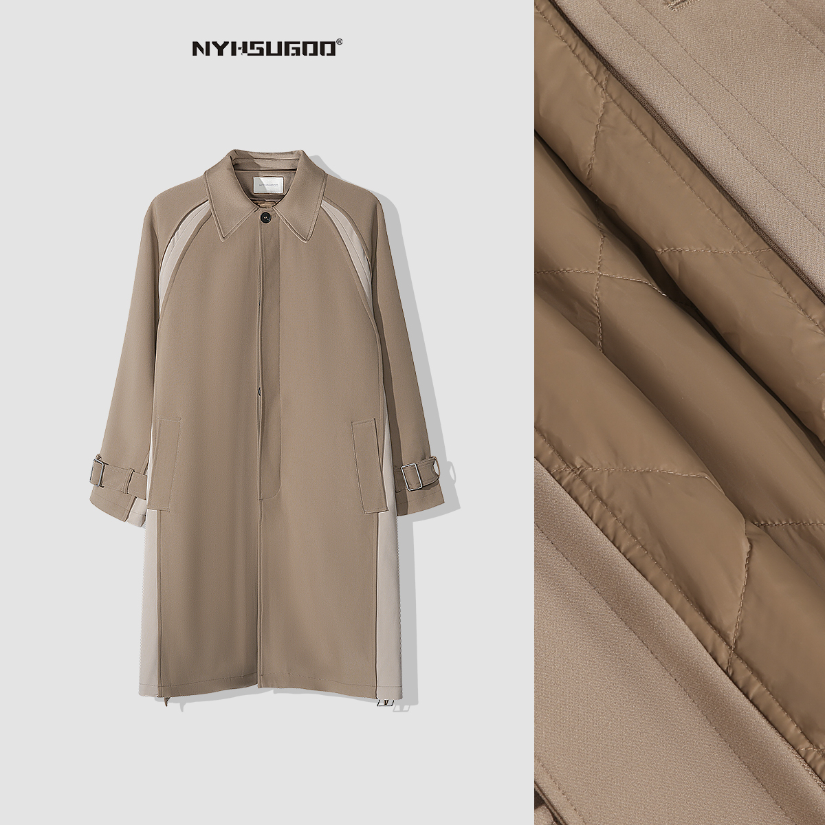 南乙2836秋冬设计款二合一长款风衣可拆卸羽绒马甲高级大衣外套