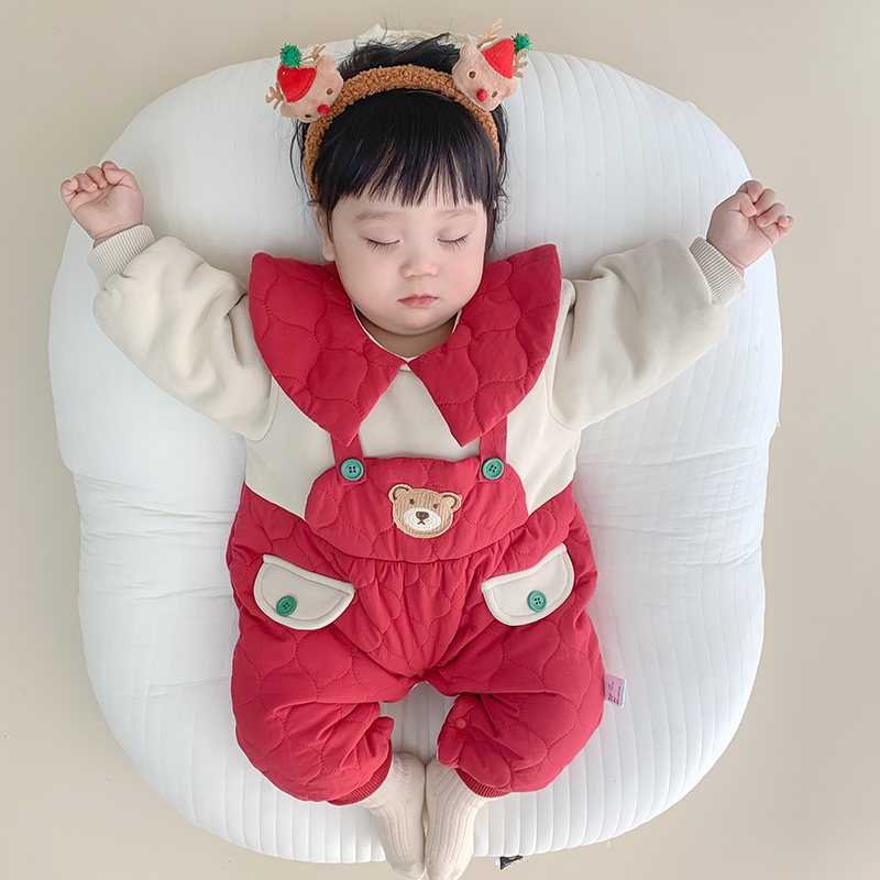 DB婴儿衣服冬季宝宝连体衣棉服加绒加厚可爱棉衣秋冬装满月百天爬