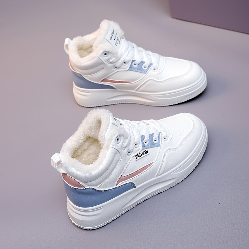 秋冬季回力休闲高帮小白鞋女士新款女鞋加绒学生鞋厚底板鞋棉加厚