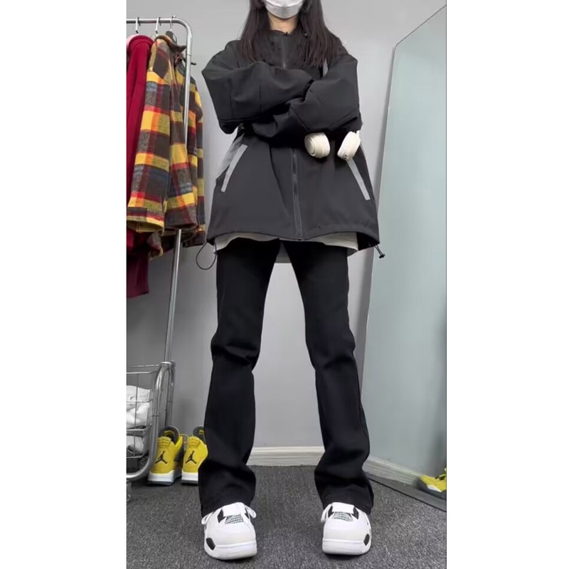 cleanfit裤子ootd穿搭黑色加绒牛仔裤男款修身显瘦窄版直筒微喇裤