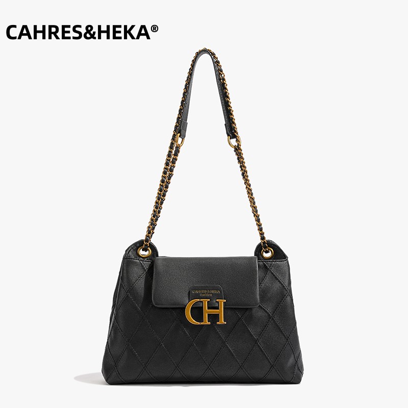 【CAHRES&HEKA】2023秋冬菱格托特包单肩斜挎包菱格女包黑色 23003#