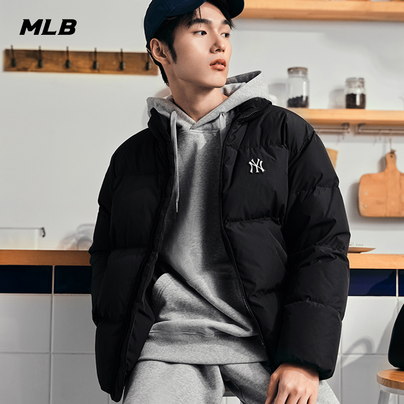 MLB立领羽绒服女士外套2023秋冬新款休闲服黑色保暖棉服3FDJB0336
