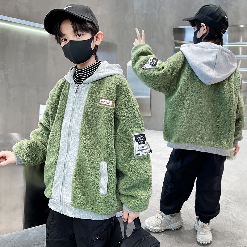 300639童装男童冬季夹棉羊羔毛外套2023宝宝厚上衣潮萱萱家童装