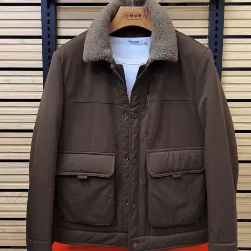 新款高端男士翻领颗粒绒休闲夹克外套