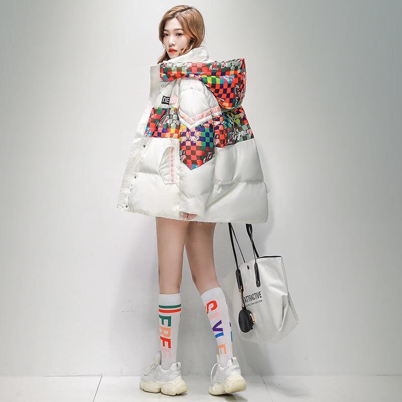 反季羽绒服女2023年冬装新款撞色时尚宽松连帽白鸭绒外套欧货潮牌