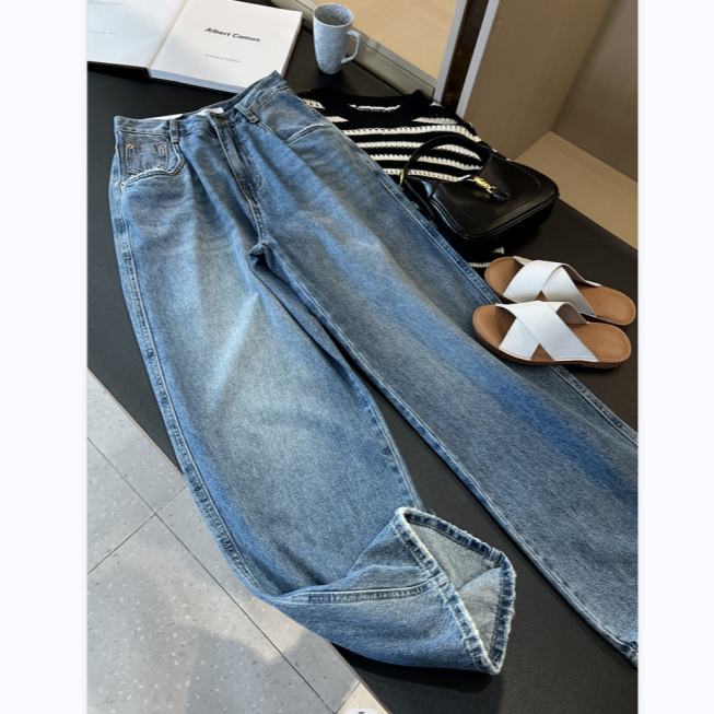 软糯质感！高腰直筒拖地牛仔裤  A2976