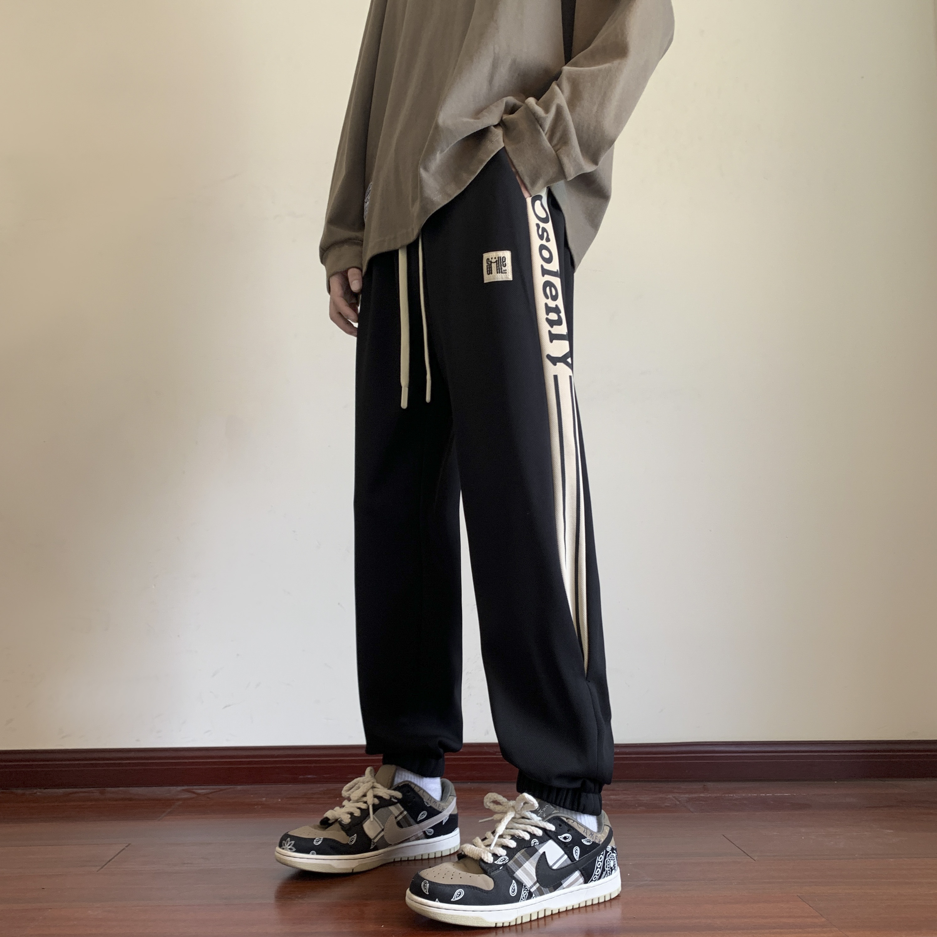 菠萝格裤子男士春秋季休闲宽松百搭卫裤美式复古青少年束脚运动裤