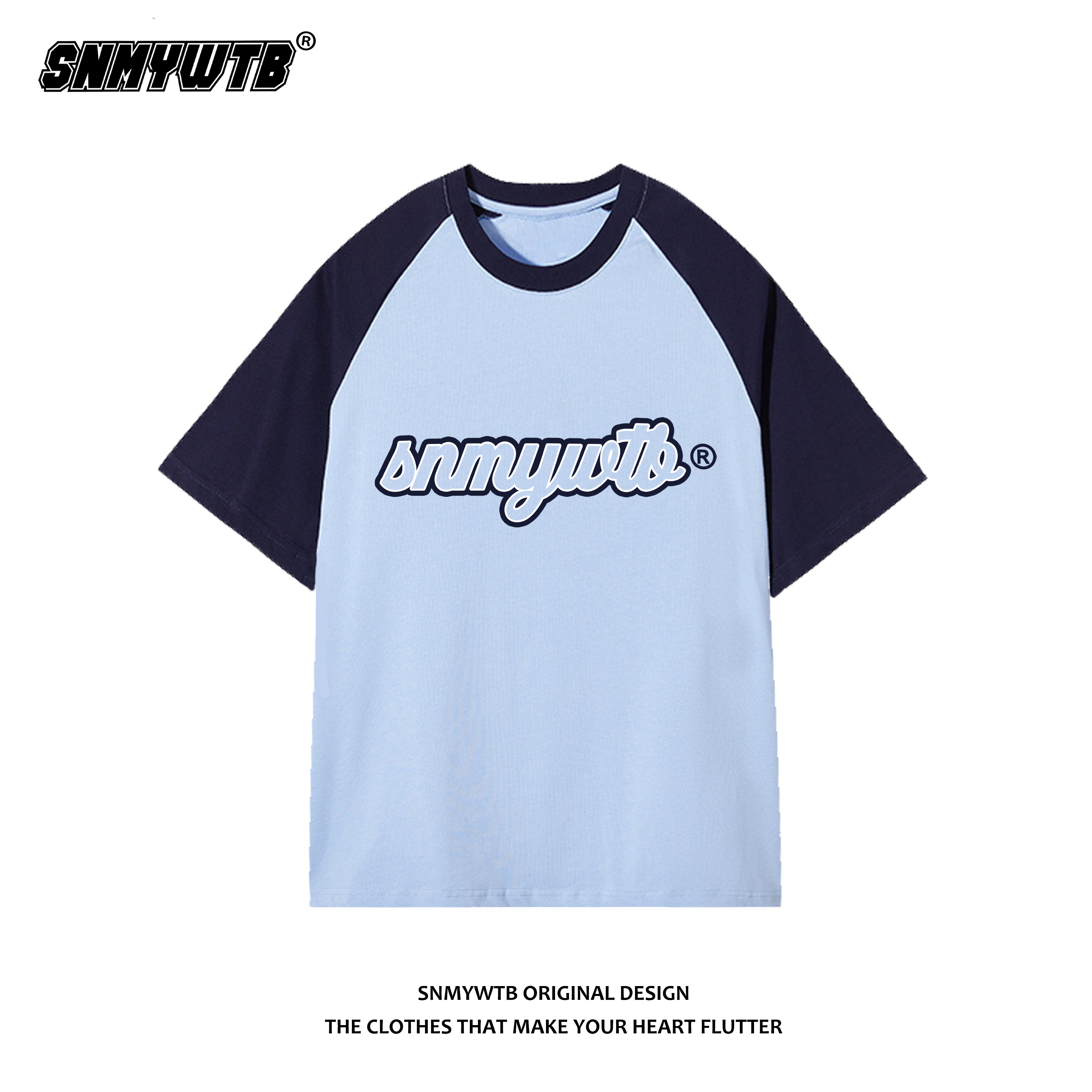 SNMYWTB 美式复古插肩袖重磅纯棉T恤男女字母印花短袖情侣装百搭