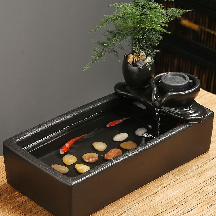 创意流水摆件循环水喷泉陶瓷客厅生财招财办公室桌面微景开业礼物