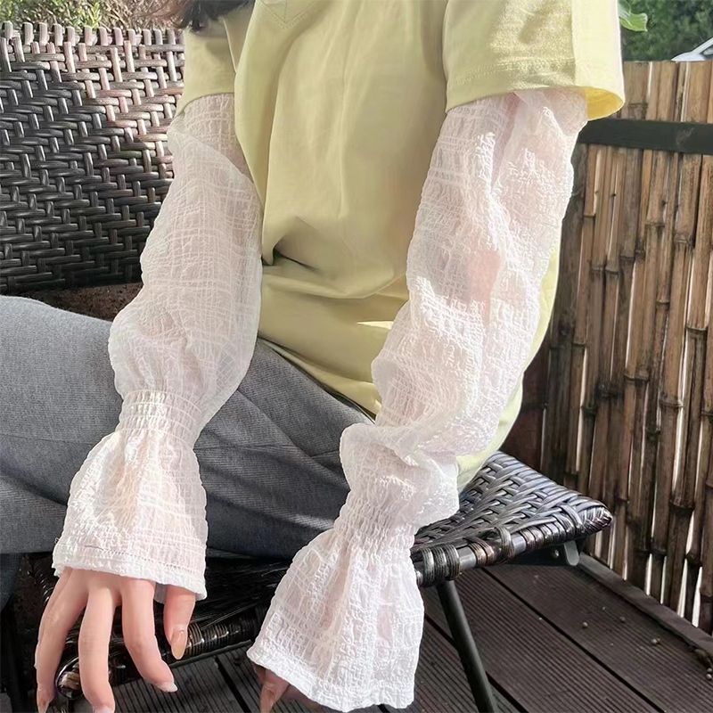 防晒冰丝蕾丝袖套女夏季2024新款遮阳防紫外线户外开车骑行冰袖子
