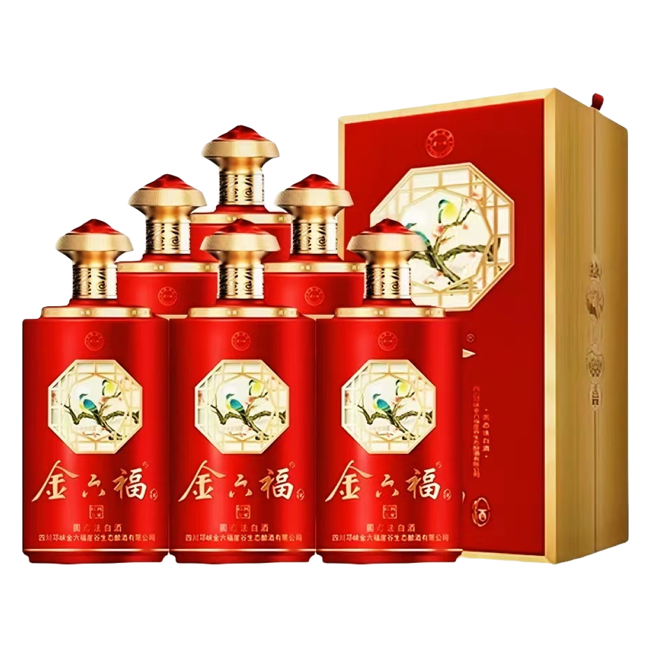 金六福福到万家兼香型白酒整箱6瓶粮食酒水婚宴请自饮50.8度500ml