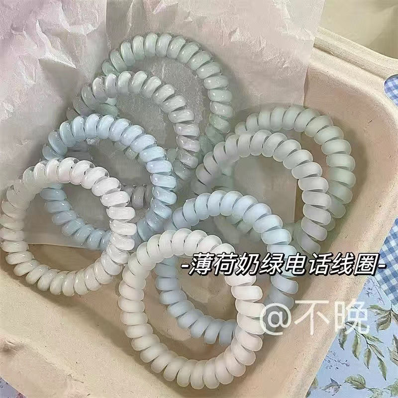 8根装!薄荷奶绿显白电话线发圈气质皮筋女头绳高弹力耐用无痕发绳